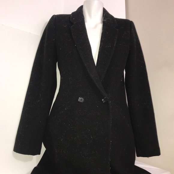 Zara Black Classic Wool Buttoned Long Trench Coat - Picture 4 of 16